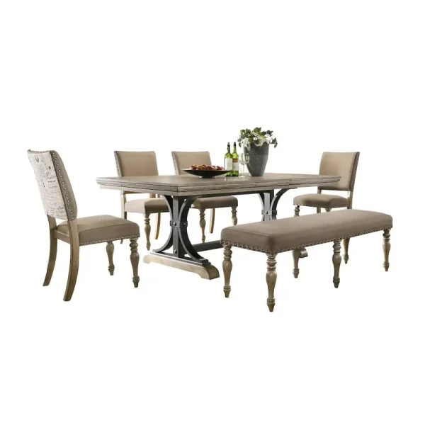 Birmingham Nailhead 6 - Piece Table with Nail Head Bench Dining Set, Driftwood
