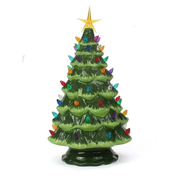Green Ceramic Table Top Christmas Tree (15.5 inch Large Lights)