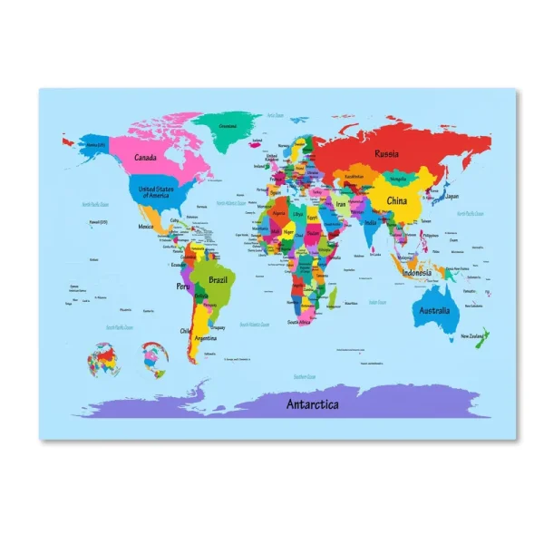 Trademark Art 'Childrens World Map' Canvas Art by Michael Tompsett