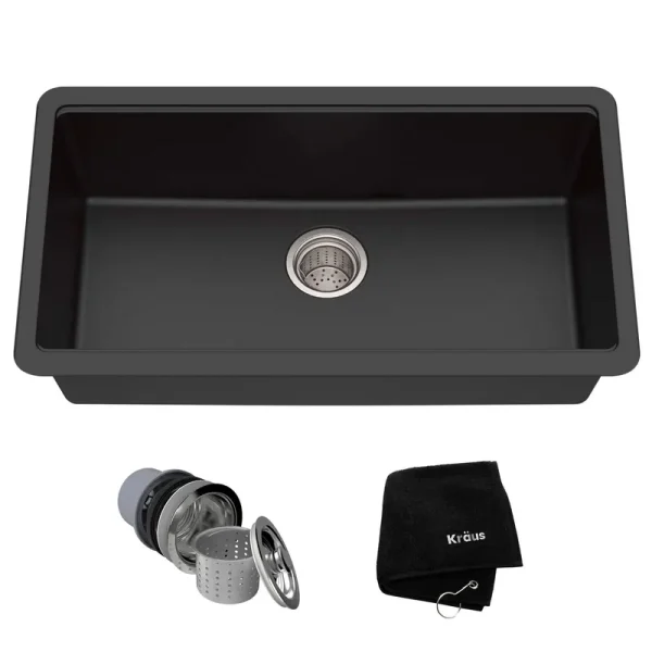 Kraus KGU-413B 31" Undermount Single Bowl Black Onyx Granite Kitchen Sink