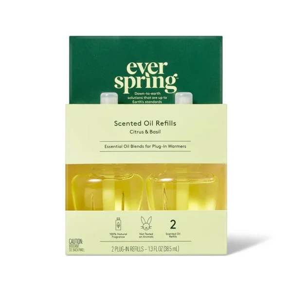 Scented Oil Refill Air Freshener - Citrus & Basil - 1.3 fl oz/2pk - Everspring