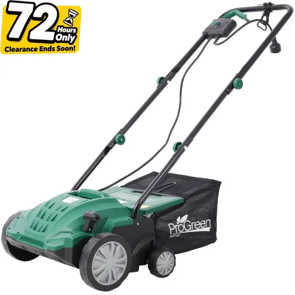 2 - in - 1 13" Dethatcher & Scarifier, 12 Amp Electric Garden Lawn Mover, Removable Collection Bag Extra Large 32QT