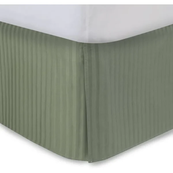 Tailored Bed Skirt, Pleated Sateen Striped Dust Ruffle with Split Corners - Full - 14" Drop - Sage