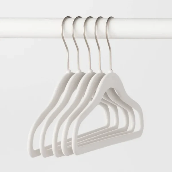 5pk Kids' Flocked Hangers White - Brightroom