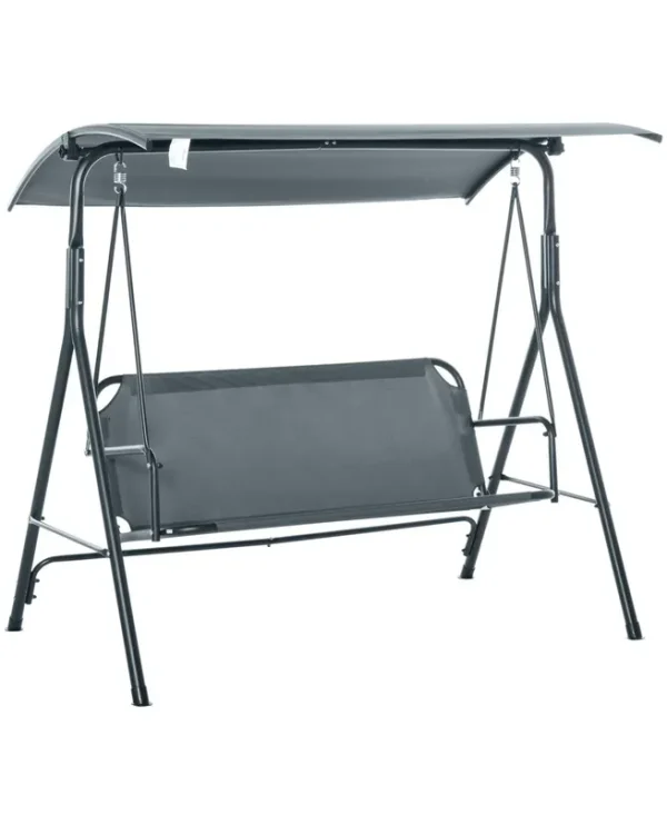 Outsunny 3-Person Grey Metal Patio Swing with Weather-Resistant Canopy