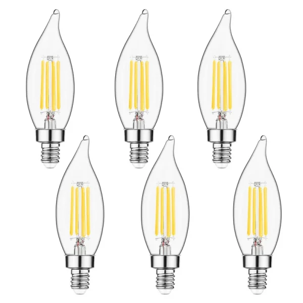 Sigalux Kawer E12 Candelabra LED Bulbs Dimmable 60W Equivalent LED Chandelier Light Bulbs 4.5W Soft White 2700K 500lm B10 Flame Tip Vintage LED Filament Candle