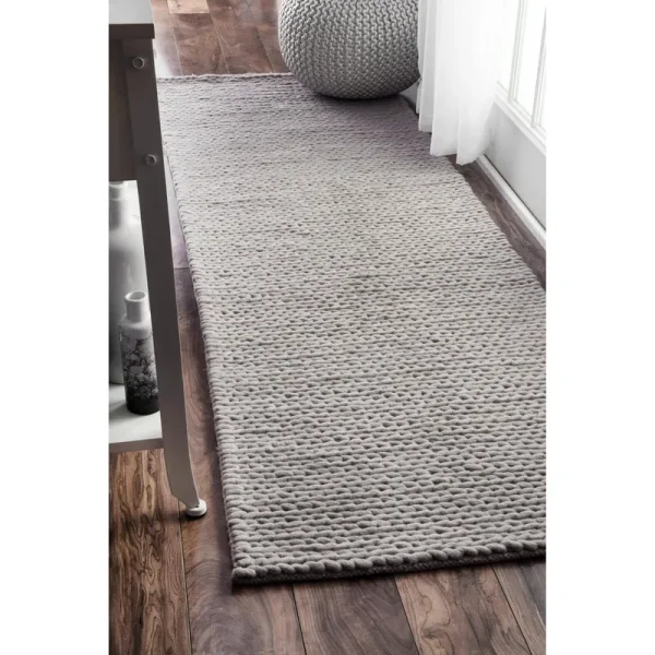 nuLOOM Penelope Braided Wool Runner Rug, 2' 8" x 10', Light Gray