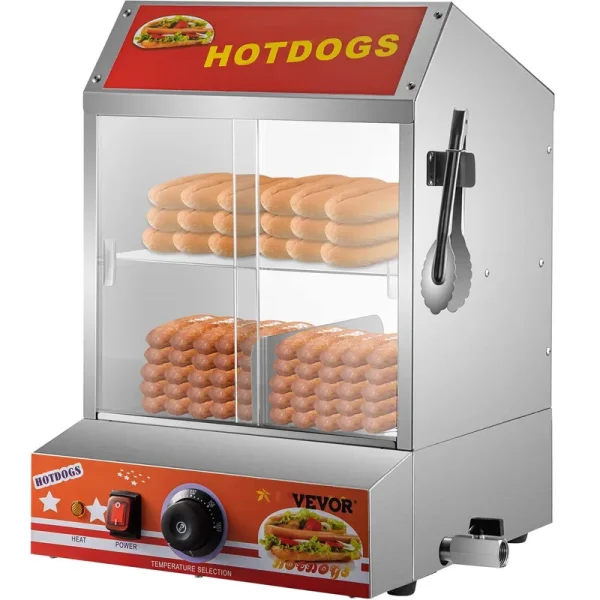 24.5 Qt. Hot Dog Steamer 2-Tier Hut Steamer Stainless Steel Hot Dog St