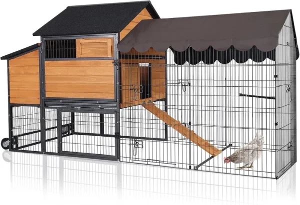 Ultimate Chicken Coop with Wheels - Spacious 85" Metal Frame Chicken House with Nesting Box and Leakproof Pull - on Tray - Chicken Tractor Portable & Waterproof, Perfect for Chickens!