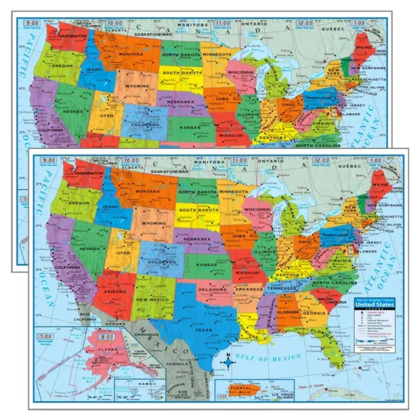 Pack of 2 Superior Mapping Company United States Poster Size Wall Map 40" x 28" with Cities (2 Maps)