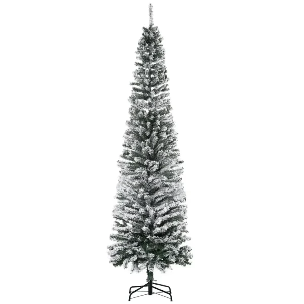 HOMCOM 7.5 ft Artificial Snow Flocked Christmas Tree, Winter