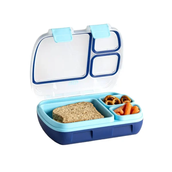 Tasty Bento Box, Lunch Box for Kids and Adults with Removable Tray and Handle, Blue, Size: 4 Compartment