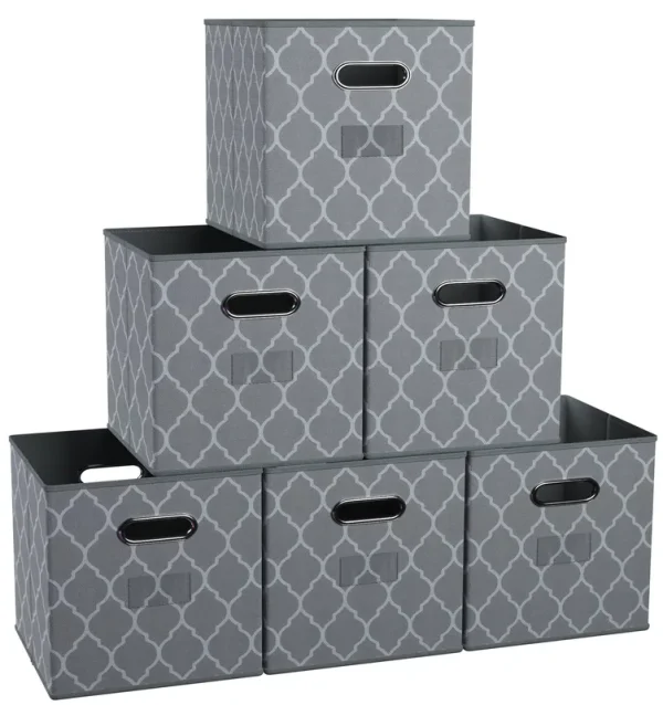 Ornavo Home Lattice Foldable Storage Cube Bin with Dual Handles - Gray