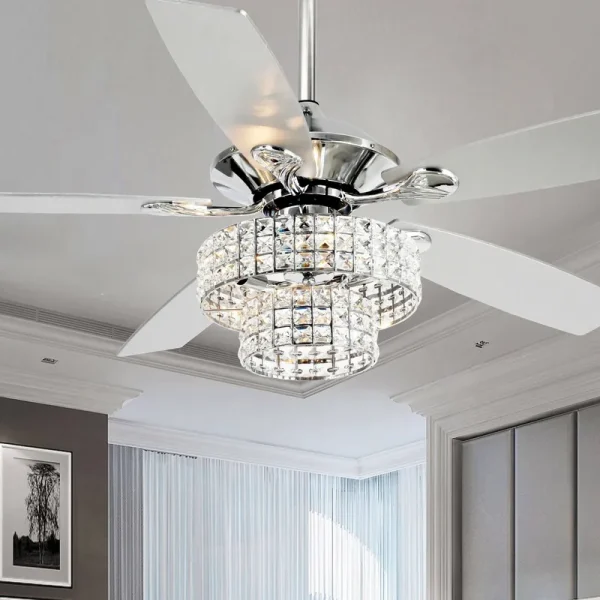 52-Inch Chrome 4-Light Crystal Shade Ceiling Fan - 52-in - Remote