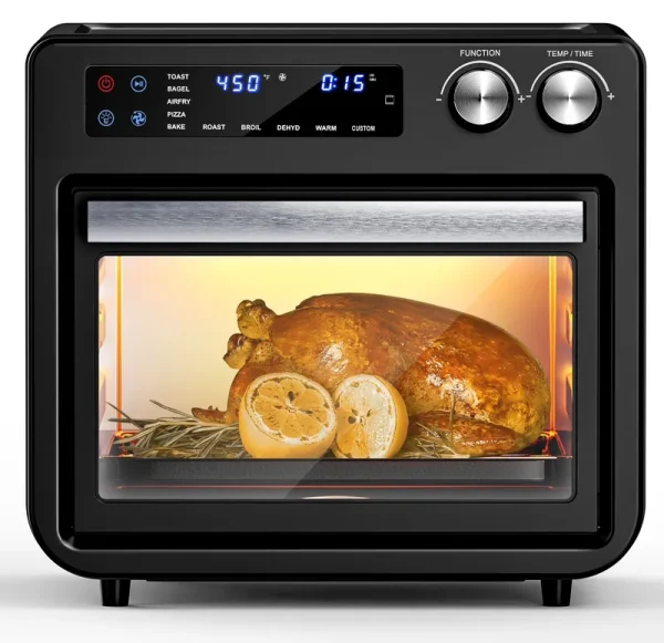 26QT Air Fryer Oven, Oil - Less Digital Touchscreen Toaster Oven with 10 - in - 1 Multi Function&Custom Mode, Visible Window, 1800W, Black