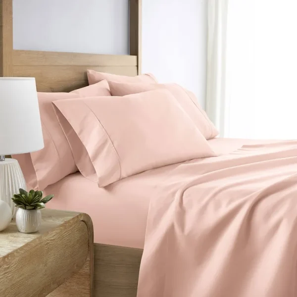 Home Collection Luxury Ultra Soft 6 Piece Solid Bed Sheet Set, Full - Blush