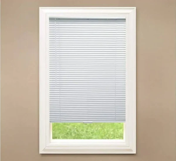 Hampton Bay White Cordless Room Darkening 1 in. Vinyl Mini Blind for Window or Door - 34 in. W x 48 in. L
