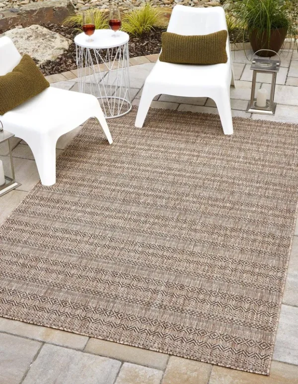 Unique Loom Outdoor Striped Geometric Rug 7' x 10' Rectangle Brown/Black
