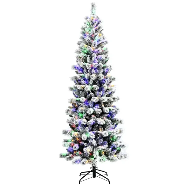 Costway 7.5 ft Snow Flocked, Hinged, Pre-Lit Artificial Christmas Tree CM23512US