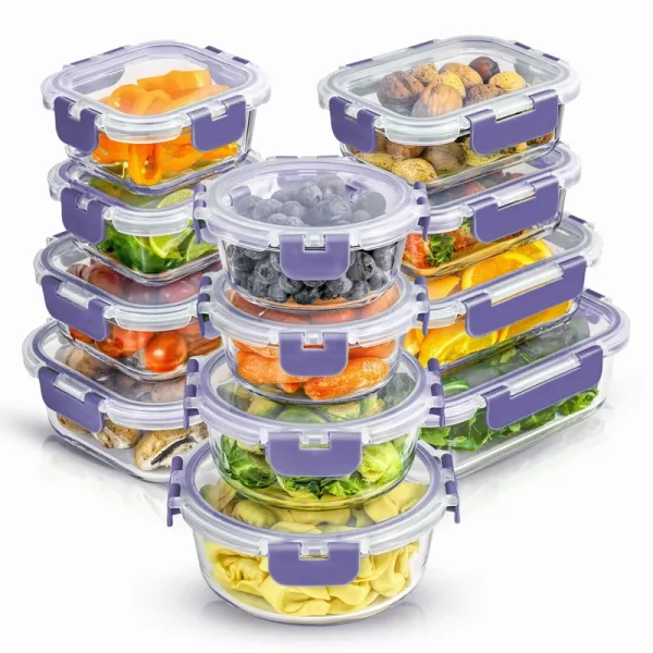 Joyful by JoyJolt 24 Piece Glass Storage Containers with Leakproof Lids Set - Purple