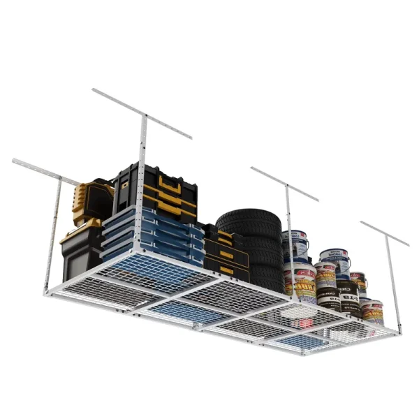 3 x 8FT Overhead Garage Storage Rack, Adjustable Ceiling Storage Racks, Garage Shelving Heavy Duty Storage Organizer System, 600 lb Weight Capacity (White)