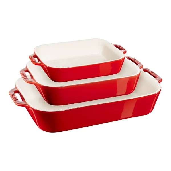 Staub Ceramics 3-Pc Rectangular Baking Dish Set - Cherry
