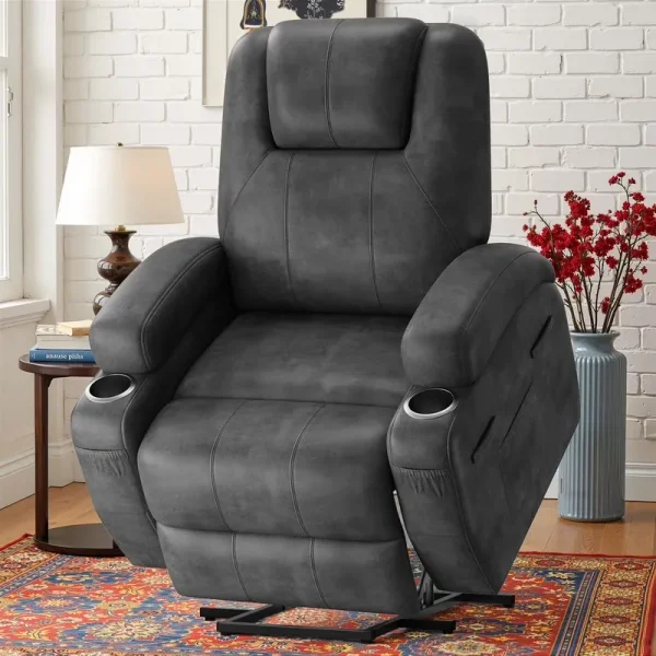 Lacoo Power Lift Electric Massage Recliner Chair Oversized Single Sofa with Cup Holder for Elderly, Black