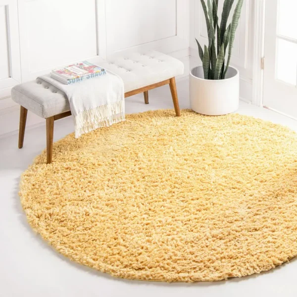 Unique Loom Davos Shag Round Area Rug - Yellow - 3 ft