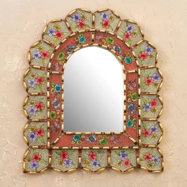 Zeckser Sweet Arrangement and Bronze Gilded Reverse-Painted Glass Accent Mirror Bungalow Rose