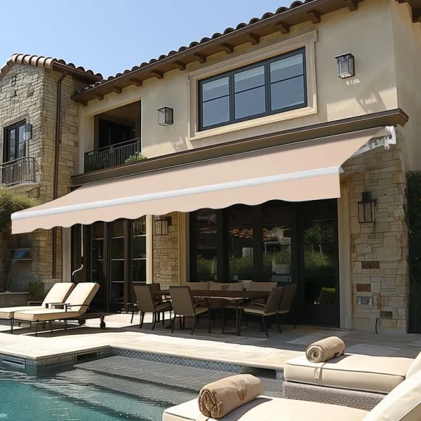 Veikous 12'x10' Retractable Patio Awning Sun Shade Cover - Beige