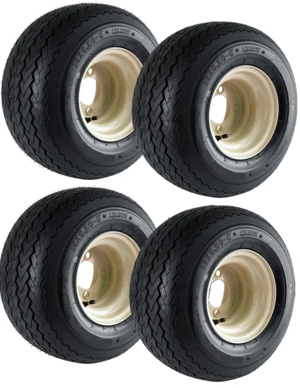 4 - Pack 8" Beige Tan Golf Cart Tires Wheels 18X8.50 - 8 18 x 8.5 x 8 E - Z - GO, Cushman, Yamaha, EZGO