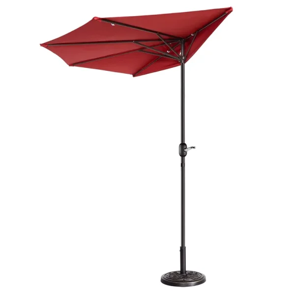 Villacera 9' Outdoor Patio Half Umbrella with 5 Ribs, Fade Resistant Condo or Townhouse Umbrella in Red