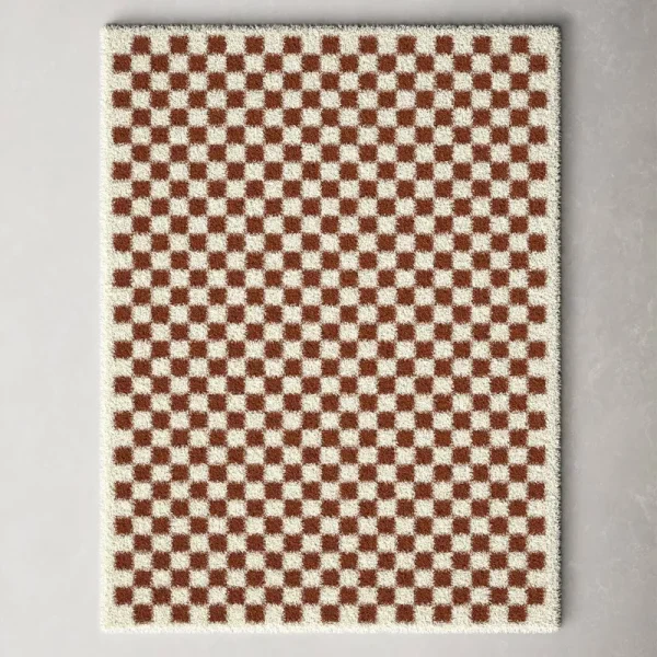 Walker Checkered Burnt Orange/Cream Shag Area Rug AllModern Rug Size: Rectangle 5'3" x 7'