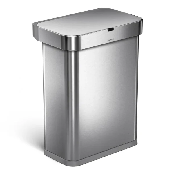 simplehuman 58-Liter Rectangular Voice/motion Sensor Trash Can in Brushed Stainless Steel