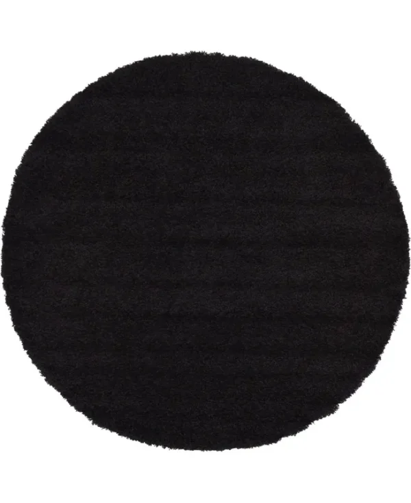 6' Round Solid Shag Rug Jet Black - Unique Loom