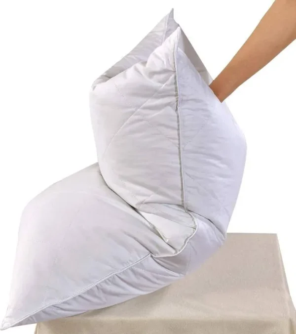 Three Geese White Goose Feather Bed Pillow - 600 Thread Count Egyptian Cotton, Medium Firm,Soft Support Queen Size,White Solid (Queen