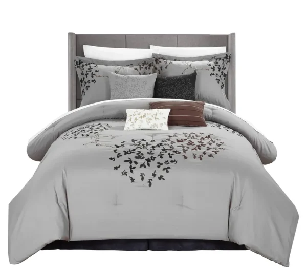 Chic Home Cheila 8 Piece Embroidered Comforter Set, Size Queen, Silver