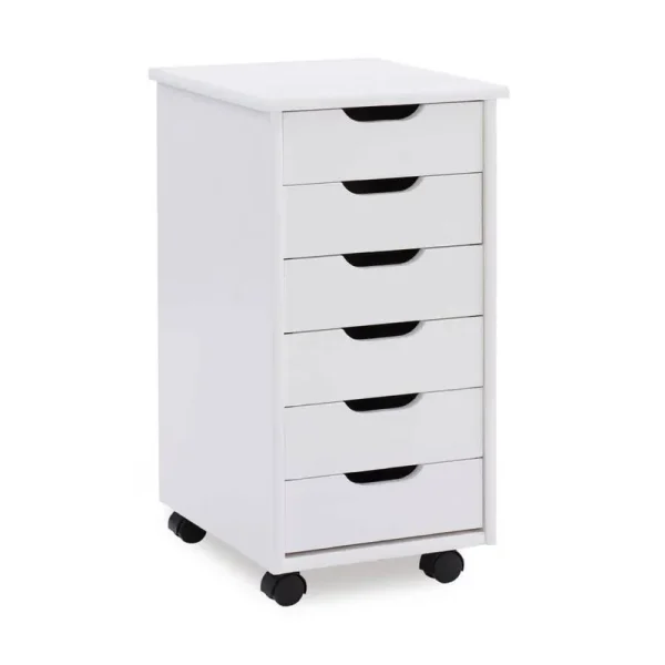 McLeod White Wash 6 Drawer Rolling Storage Organizational Cart