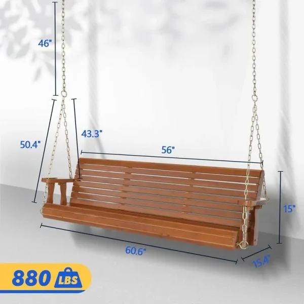3-Person Wood Porch Swing - Brown