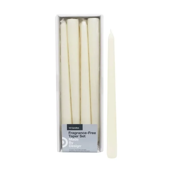 12ct 10" Unscented Taper Candles Cream - Made by Design