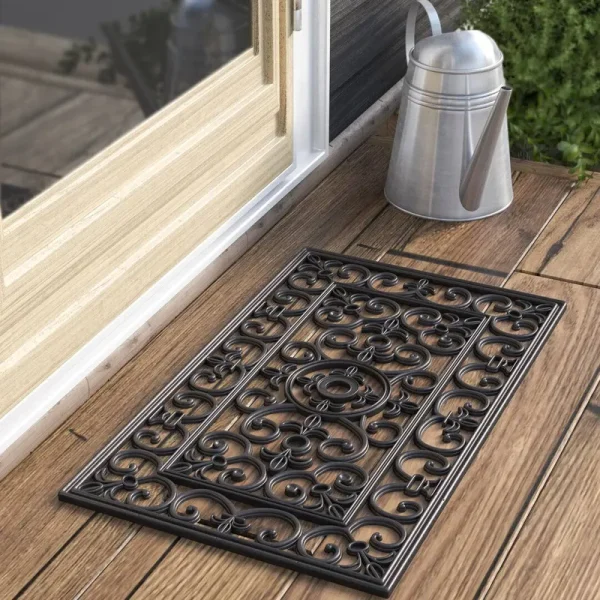 Tangier Floral 30" x 18" Non-Slip Outdoor Door Mat Fleur de Lis Living Mat Size: Rectangle 1'6" x 2'6"