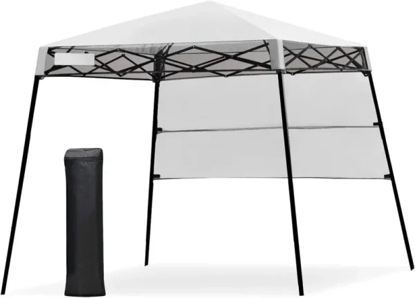 PINDEE 7x7 Ft Pop up Canopy, Slant Leg Outdoor Tent with Carry Bag & 4 Stakes, Compact Portable Canopy Tent for Hiking Camping Fishing & Picnic, 7x7 Base, 6x6 Top