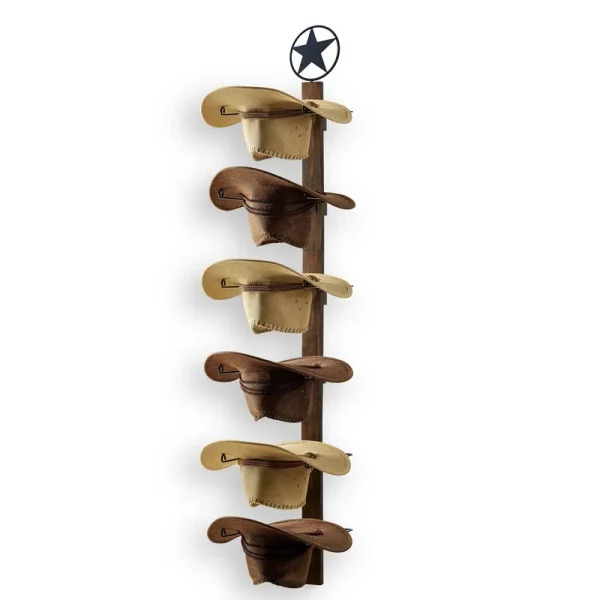 P-Aladin Cowboy Hat Rack, Cowboy Hat Holder, 6 Pieces Western Hat Rack for Wall with Natural Wooden Board, Cowboy Hat Hanger for Wall D��cor Keeps