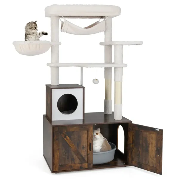 Tangkula Cat Tree with Litter Box Enclosure | Industrial Hidden Litter Box with Cat Tower