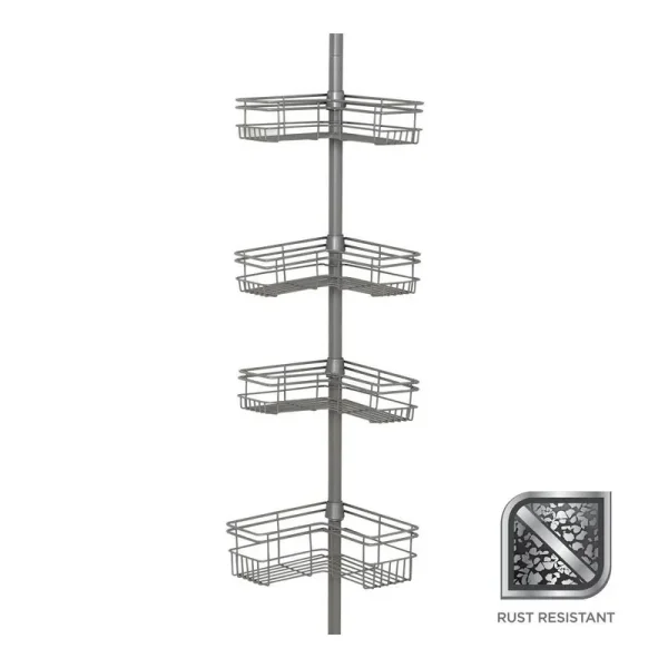 Glacier Bay 2130NNHD L Style Tension Corner Pole Caddy in Satin Nickel with 4 Shelves