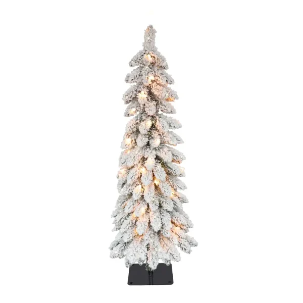 Puleo International Pre-Lit 3' Flocked Pencil Alpine Artificial Christmas Tree with 35 Lights, Green