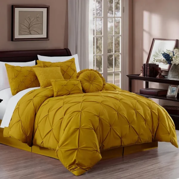 Chezmoi Collection Sydney 7-Piece Pintuck Comforter Set, King, Mustard Yellow