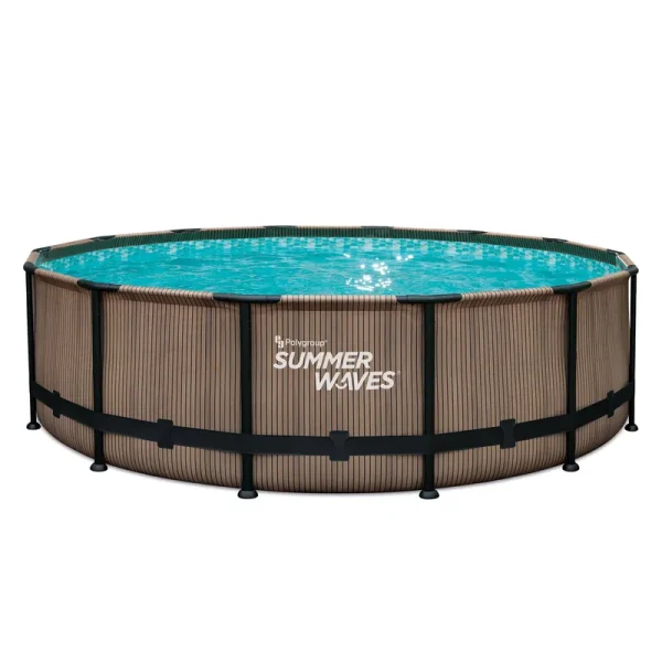 Summer Waves 14 ft Natural Teak Print Elite Frame Pool, Round, Ages 6+, unisex