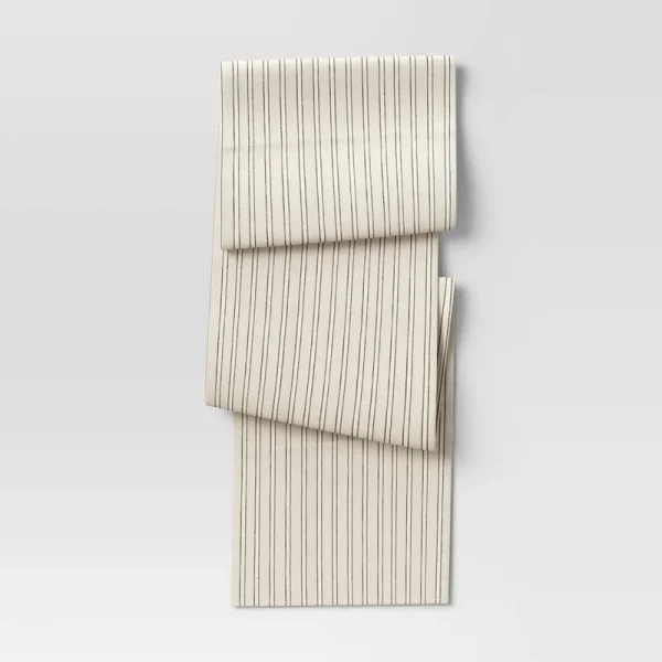 108" x 14" Cotton Striped Table Runner Natural - Threshold