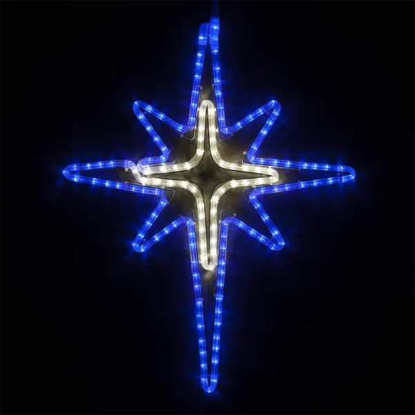 28" LED Blue and Cool White Bethlehem Star with Cross Center
